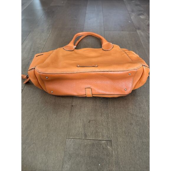 Cole Haan Orange Leather Handbag Purse 2 Handle Zip Top Satchel 12x8” - Picture 3 of 7